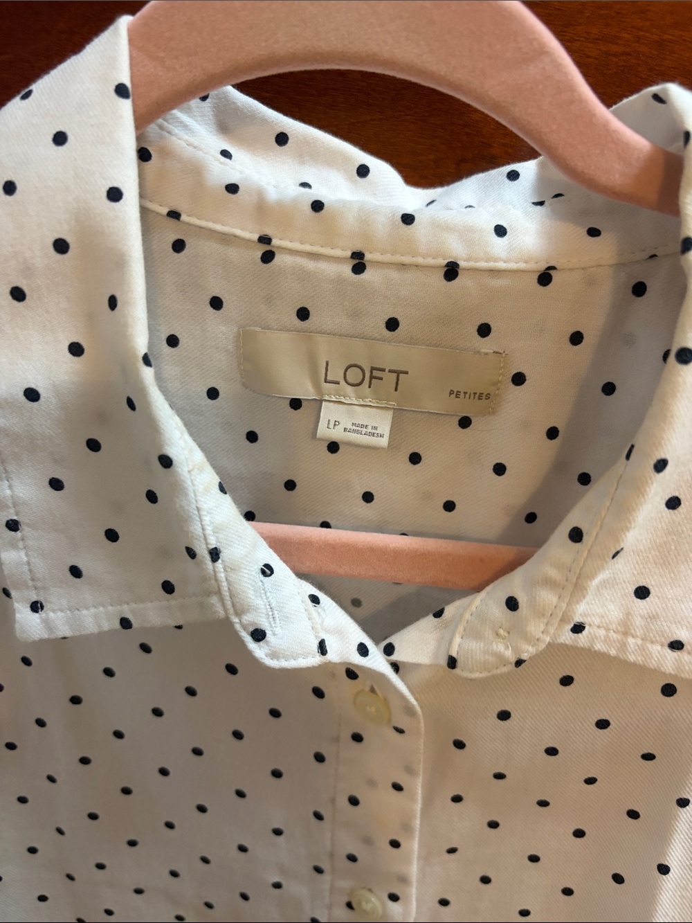 LOFT White Shirt with Navy Polka Dots - Casual Button-Down - Picture 2 of 4